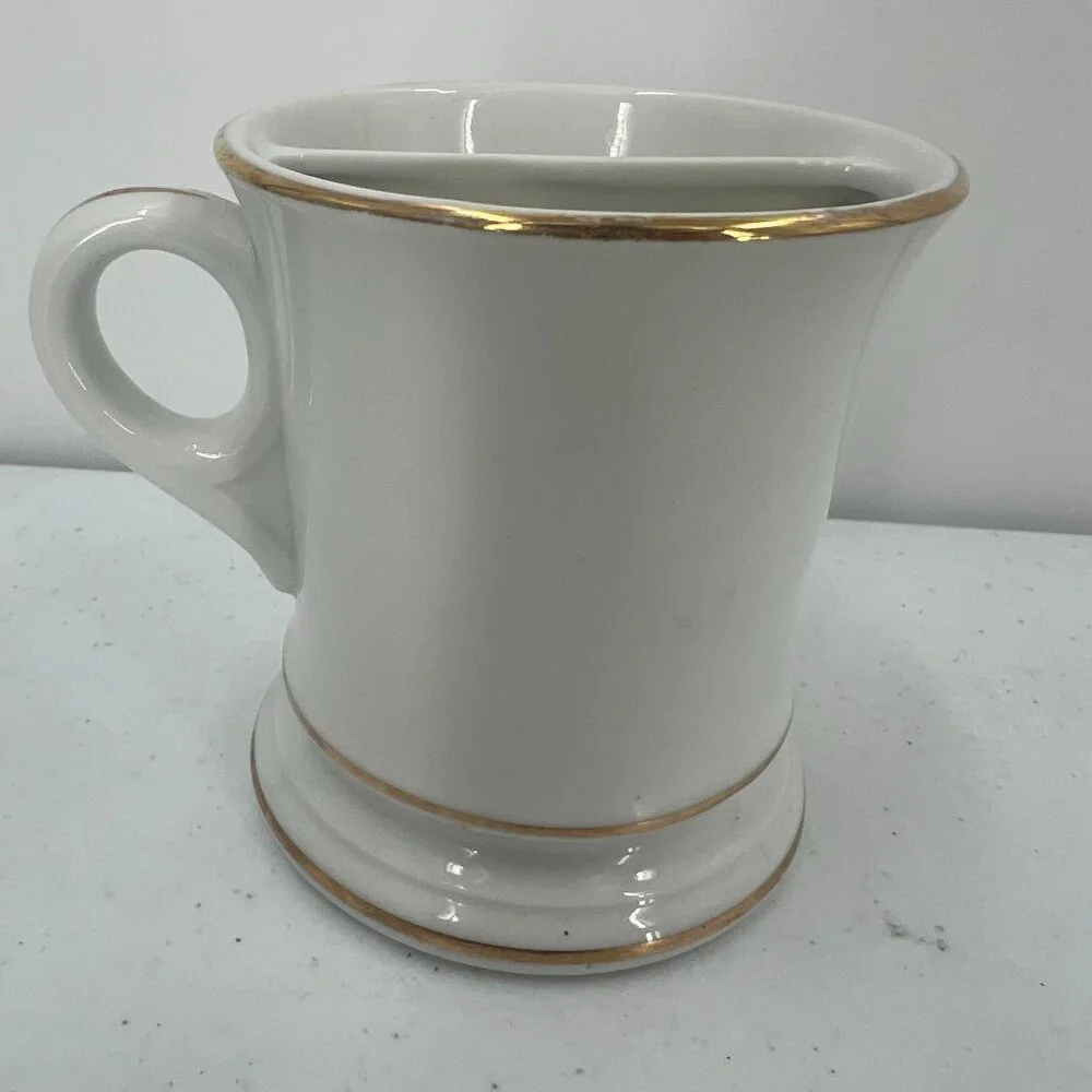 Vintage Locomotive‎ Train Shaving Scuttle Mug Gold Trim Divided Porcelain